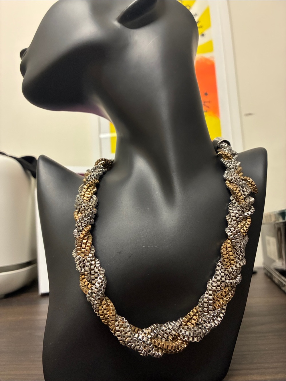 Vintage Braided Two-Tone Gold and Silver Statement Necklace